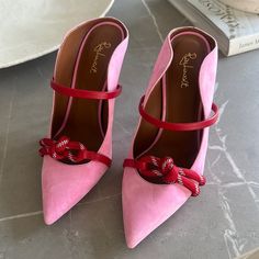 Pink Suede Pumps. Never Worn Outside Pink Suede Pumps, Pink Suede Heels, Malone Souliers, Pink Suede, Red Accents, Suede Pumps, Suede Heels, Accent Colors, Pink Red