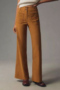 The Junie High-Rise Wide-Leg Flare Pants by Maeve | Anthropologie Women Flare Pant, Affordable High-waisted Wide Leg Pants For Fall, Camel Womens Pants, Women’s Pants Winter, Cheap Fall Work Pants For Women, Camel Wide Leg Pant, Rust High Waisted Pants, Wide Leg Pant Boots, Wide Leg Dress Pants Winter