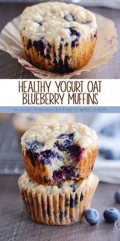 two blueberry muffins stacked on top of each other with the words healthy yogurt oat