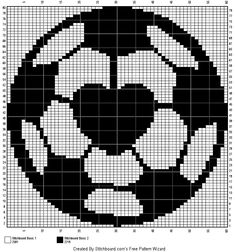 a black and white cross - stitch pattern with a soccer ball in the shape of a heart