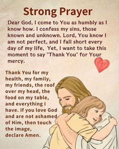 a drawing of jesus holding a child with the words,'strong prayer'written below it