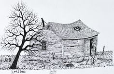 The old workshop is ready to collapse.  Perhaps the person who used it has passed, or just lost interest in fixing things.  8 X 10, original, signed, $75. Hut Drawing, Old Workshop, Reference For Art, Lost Interest, Grey Scale, Art Houses, House Quilts, Ink Sketch