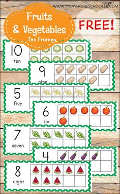 fruits and vegetables ten frames with free printables to help kids learn how to use them