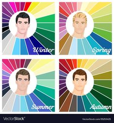 four men's avatars with different colors in the background