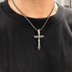 made by GLAM SCALE cross gothic silver necklace chain included made in JAPAN Gothic Jewelry With Adjustable Chain And Cross Pendant, Gothic Jewelry With Cross Pendant And Adjustable Chain, Gothic Cross Pendant Necklace With Engraving, Gothic Cross Pendant Clavicle Chain Necklace, Gothic Cross Necklace With Oxidized Finish, Gothic Oxidized Cross Necklace, Gothic Cross Chain Jewelry, Gothic Clavicle Chain Necklace With Cross Pendant, Gothic Cross Jewelry With Adjustable Chain