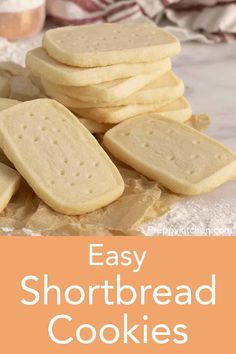 easy shortbread cookies on parchment paper with text overlay