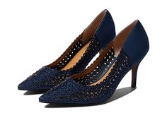 J. Renee Sesily - Women's Shoes : Navy : Be ready to woo everyone at the party by donning the J. Renee Sesily stiletto pumps. Rhinestone fabric upper. Synthetic lining and insole. Beautiful rhinestone detailing. Memory foam and latex footbed. Pointy toe silhouette. Synthetic outsole. Imported. Measurements: Height: 3.25 inch Weight: 0.5 oz Weight of footwear is based on a single item, not a pair. Elegant Embellished Synthetic Heels, Fitted Low Heel With Rhinestones, Rhinestone Fabric, Stiletto Pumps, Product Reviews, Women's Shoes, Memory Foam, Kitten Heels, Pumps