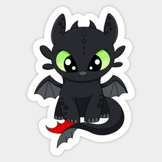 a black dragon sticker with green eyes