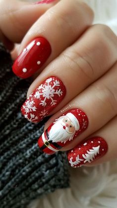 Xmas Nail Designs, Art Noel, Santa Nails, December Nails, Christmas Gel, Red Christmas Nails, Festive Nail Art, Christmas Nails Easy, Cute Christmas Nails