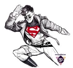 a drawing of superman flying through the air with his arms out and hands in the air