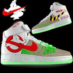 Design idea for custom Ghostbusters Nike Kicks Custom Jordan Shoes, Futuristic Shoes, Nike Kicks, Nike Shoes Girls, Custom Kicks, Nike Fashion Shoes