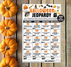 a halloween party game with pumpkins on the table and an orange sign that says halloween leopard