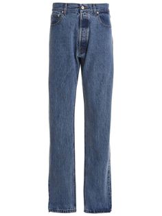 5-pocket denim jeans with button closure, straight leg and oversize fit. Composition: 100% cotton Burberry Shop, Gender Neutral Clothes, Oversized Jeans, Versace Shop, Blue Logo, Blazer Vest, Jeans Denim, Pocket Jeans, Straight Jeans