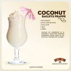 an advertisement for a drink made with coconut and bailey's syrups is shown