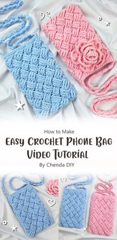 crochet phone bag with the text how to make easy crochet phone bag