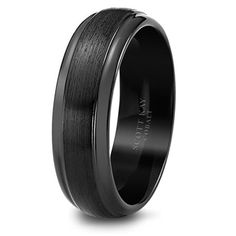 an men's wedding band with black wood inlay