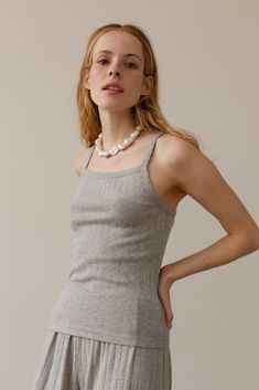 The Pointelle Square Neck Tank is crafted with 100% Organic Cotton, featuring a square neck and slim fit. Made in Los Angeles Elegant Fitted Camisole For Everyday, Elegant Fitted Everyday Camisole, Spring Square Neck Camisole For Everyday, Spring Everyday Camisole With Square Neck, Spring Everyday Square Neck Camisole, Elegant Square Neck Tops For Everyday, Gray Fitted Tank Top For Layering, Fitted Gray Tank Top For Layering, Gray Fitted Spaghetti Strap Top