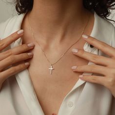 Showcase your faith with our Cross Pendant Necklace. The perfect gift for confirmation, christening, or any special occasion. Made for women who want to make a statement of their belief in a stylish and elegant way. Get one for yourself or a loved one today! Pendant width: 10 Millimeters; Pendant height: 16 Millimeters Please note that we also offer matching Cross Bracelet in our shop! Elegant Clavicle Chain Cross Necklace For Gift, Elegant Rose Gold Sterling Silver Cross Necklace, Rose Gold Cross Jewelry For Mother's Day, Elegant Personalized Cross Pendant Jewelry, Elegant Crucifix Jewelry With Delicate Chain, Elegant Cross Necklace For Mother's Day, Elegant Crucifix Cross Necklace, Elegant Personalized Cross Necklace, Personalized Elegant Cross Necklace