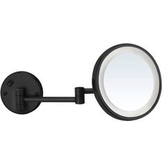 a black wall mounted magnifying mirror on a white background