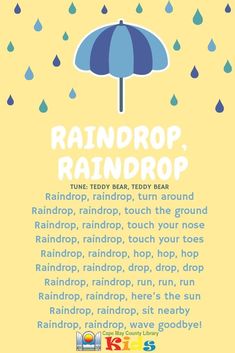 a poster with an umbrella and raindrops on it, in the middle of a yellow background