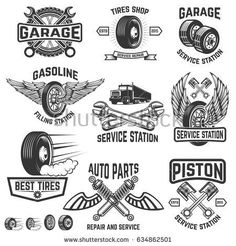 set of vintage auto service emblems and badges