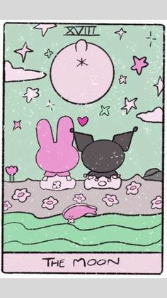 the moon tarot card with two cats on it