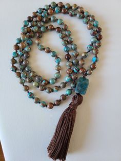 Autumn Jasper Beads, 108 Knotted Mala.  Symbolizes Grounding and Support while Inspiring Tranquility. Earthy Beaded Necklace With 108 Beads For Healing, Spiritual Jasper Beaded Necklaces, Spiritual Jasper Beaded Necklaces With Round Beads, Spiritual Beads, 15 Aug, Knotted Mala, Mala Necklace, Jasper Beads, Pendant Necklaces