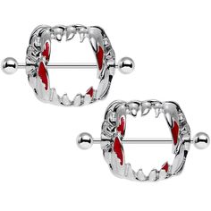 two pairs of red and silver earrings