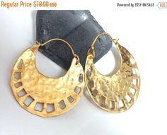 Tribal Gold Hoops, Gold Hoop Earrings, Goldplated Silver Earrings, Round Handmade Hoops, Crescent Hoops, Round Hammered Earrings Unique Handmade Earrings, Butter Shrimp, Boho Chic Earrings, Hoops Gold, Hammered Earrings, Chic Earrings, Earrings Round, Earrings Inspiration, Sterling Silver Hoop Earrings