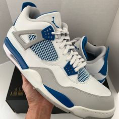 New With Box / No Lid Size 16 Men / 15 Uk/ 34 Cm Color White Military Blue Combination Of White Leather And Neutral Grey Suede Building The Upper On These Classics, While Military Blue Brings Them To Life On The Eyelets, Heel Tab, Midsole And Tongue Branding. Fast Shipping Same Or Next Day With Tracking Information Sporty White Air Jordan 4 With Abzorb Midsole, White Air Jordan 4 Low-top With Abzorb Midsole, Blue Leather Training Sneakers, Blue Leather Air Jordan 4 Sports Shoes, Blue Leather Air Jordan 4 For Sports, Blue Jordan Training Shoes With Boost Midsole, Nike Air Jordan 4 For Sports With Branded Insole, Blue Leather Low-top Air Jordan 4, Nike Air Jordan 4 Sports Shoes