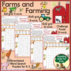 farm and farming word search puzzles for kids to practice their skills on the farm animals