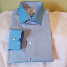 Fray For Neiman's Marcus 100% Cotton Italy Made Used In Very Good Condition. (Make Me An Offer) Fitted Light Blue Top With Spread Collar, Blue Fitted Shirt With Spread Collar, Blue Formal Shirt With Fold Down Collar, Light Blue Fitted Semi-formal Top, Semi-formal Light Blue Fitted Top, Fitted Light Blue Semi-formal Top, Fitted Light Blue Top For Semi-formal Occasions, Blue Fitted Dress Shirt With Fold Down Collar, Fitted Blue Dress Shirt With Fold Down Collar