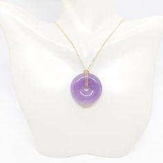 LAVENDER Jade Donut 25x25mm Pendant with 17.5-22 Inches Gold Plated Over 925 Sterling Silver Chain. Lucky Lavender Jade Donut Pendant for a Jade LOVER. Available on Etsy.com Store name AmazingbyAlexander. https://amazingbyalexander.etsy.com/listing/1719303482 -Product Info: - Donut Luck Stone: Lavender Jade. - Donut Luck Measures: 25mm x 25mm Purple Jade. - Metal: Gold Plated over 925 Sterling Silver. - Chain Length: 17.5-22 Inches. - Nice Gift Box Included. Lavender Jade, Donut Pendant, 925 Sterling Silver Chain, Diy Bracelet, Sterling Silver Chain, Diy Bracelets, Chain Lengths, Chain Length