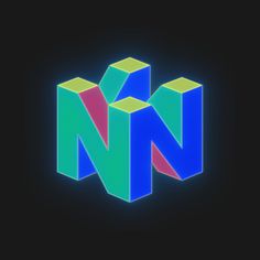 the letter n is made up of colorful cubes and neon colors on a black background