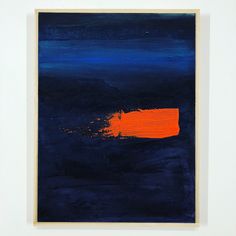 an abstract painting with blue and orange colors