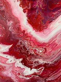 an abstract painting with red, pink and white colors