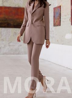 Two-piece pantsuit for women: trouser pants with high rise and lined blazer Please note suit measurements  Pants length outerseam is 40,1 inches or 102 cm Inseam (from crotch to the ankle) 30,7 inches or 78 cm Sleeve length 24,4 inches or 62 cm Blazer length along the back 30 inches or 76 cm Our Womens Blazer Trouser Suit for office, business meetings, formal events and special occasions. Also perfectly combines with sneakers so after a long and tiring business day you can change you heels to sn Tailored Solid Suits With Straight Pants, Tailored Ankle-length Office Suits, Tailored Office Pantsuit, Tailored Office Pantsuit With Trousers, Tailored Trousers Pantsuit For Office, Fall Full-length Suits For Work, Business Suits For Spring With Trousers, Spring Business Suits With Trousers, Tailored High-waisted Pantsuit For Office