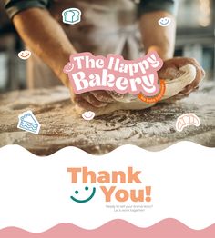 the happy bakery thank you card is designed to look like it has an image of a person making bread