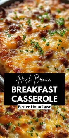 This Hash Brown Breakfast Casserole is the perfect combination of crispy hash browns, fluffy eggs, melty cheese, and savory meats or veggies.  It’s a great dish for breakfast or brunch and can easily be made ahead of time for busy mornings. Make Ahead Breakfast Hash Brown Casserole, Easy Make Ahead Breakfast Casserole Hashbrowns, All In One Breakfast Casserole, Breakfast Hash Browns Casserole, Hashbrown Brunch Recipes, Pioneer Woman Breakfast Casserole Overnight, Breakfast Ideas Hashbrown Casserole, Breakfast Casserole Recipes Hashbrown, Breakfast Potato Egg Casserole