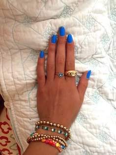 Spring Break Nails, Broken Nails, Simple Gel Nails, Summery Nails, Blue Nail Polish, Cute Gel Nails, Round Nails, Nail Jewelry