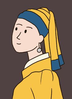 a woman with a pearl earring wearing a yellow dress and blue headdress