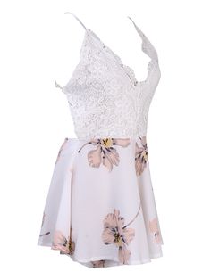 FREE SHIPPING Floral White Lace Romper JKP767 Party Cami Mini Dress With Floral Print, Floral Print Cami Mini Dress For Party, Summer Sleeveless Lace Patchwork Mini Dress, Floral Lace Mini Dress For The Beach, Lace Mini Dress With Floral Print For Beach, Beach Lace Mini Dress With Floral Print, Sleeveless Lace Mini Dress For Brunch, Beach Mini Dress With Lace Patchwork, Beach Sleeveless Mini Dress With Lace Patchwork