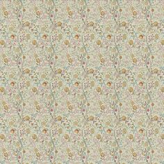 an old wallpaper with many different flowers and leaves on the side, in pastel colors