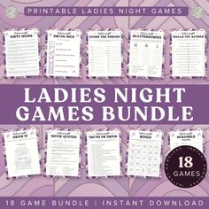 Bring the fun to your next girls' night with these epic printable ladies night games! Toast to unforgettable memories with these ladies night party games.  Perfect for any ladies wine night, galentines games celebration, ladies night in games, girls night out, or girls weekend. This bundle is your go-to for having an awesome ladies night in. You'll receive 18 fun games for women designed to suit every mood and theme of your ladies night.  From Bingo to Dirty Minds, to the revealing truths of Nev Ladies Wine Night, Ladies Night Party Games, Bingo Movie, Ladies Night Games, Girls Night Games, Ladies Night Party, Family Feud Game, Night Games, Mad Libs