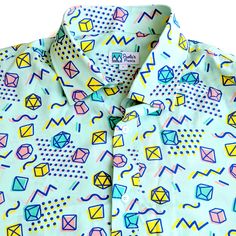 made this pattern using the dice from my Memphis Style shirts inspired by the 90s. I thought it would make a great dice pattern with pastel colors. The colors are really cute in person and perfect for the Spring. ATTENTION: For the love of Thor please make decisions based on the SIZE CHART. This button up has a loose fit which means it's cut broad across the shoulders. It has extra room through the chest and body and full but not overly loose sleeves. The shirts have a Hawaiian style fit. I acce Dice Pattern, Wild Shape, Bandana Blanket, Funky Shirts, Memphis Style, Embroidered Shirt, Unisex Shirts, Favorite Shirts, Pastel Colors