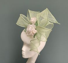 Cream Headpieces For Spring Ceremonies, Kentucky Derby Green Fascinator With Handmade Flowers, Green Summer Fascinator With Handmade Flowers, Green Fascinator With Handmade Flowers For Spring, Green Spring Fascinator With Handmade Flowers, Green Handmade Flowers Fascinator For Spring, Whimsical Green Spring Fascinator, Green Handmade Flowers Wedding Fascinator, Whimsical Green Mini Hat For Spring