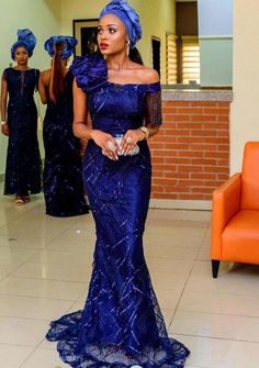 Off Shoulder Aso Ebi Lace Styles, Owanbe Styles For Lace, Owambe Lace Styles, Owanbe Styles, Beautiful African Dresses, Nigerian Bride Dress, Asoebi Lace, Latest Asoebi Styles, Nigerian Lace Dress