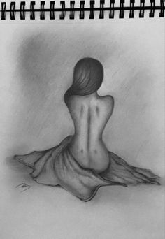 a pencil drawing of a woman's back