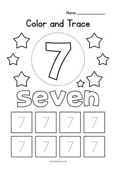 the number seven coloring page for children to color and trace with numbers 7 - 7