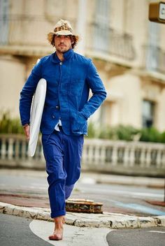 Blue Street Style, Street Style Suit, Royal Blue Jacket, Blue Jacket Men, Suit Men, Vintage Mens Fashion, Chore Jacket, Workwear Fashion, Work Jackets